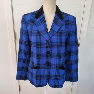 Pendleton Women's Royal Blue Black Red Plaid Jacket Blazer Size 8P